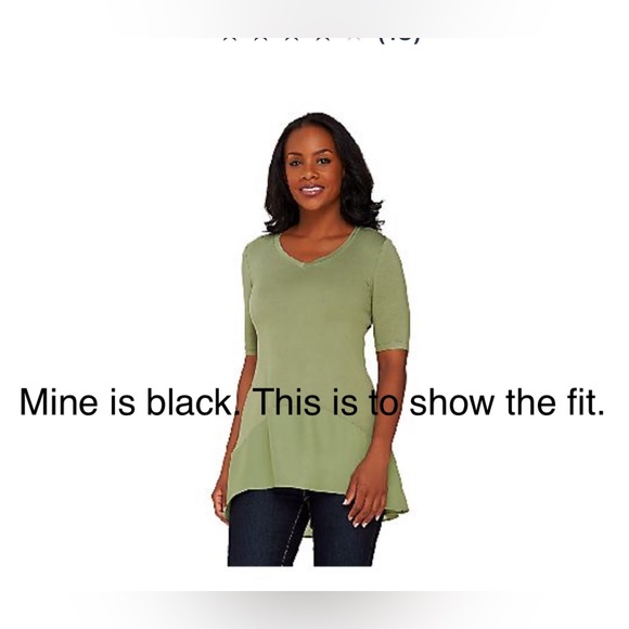 LOGO by Lori Goldstein Short Sleeve Knit Top With Chiffon Trim. Black. 2X - Picture 10 of 13